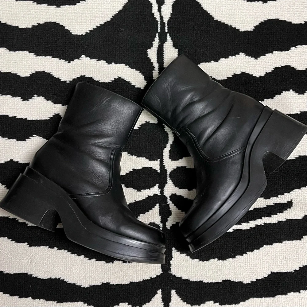 Vintage 90s Y2K SoHo Cobbler Alex Chunky Platform Leather Boots Size 8.5 - Picture 5 of 16